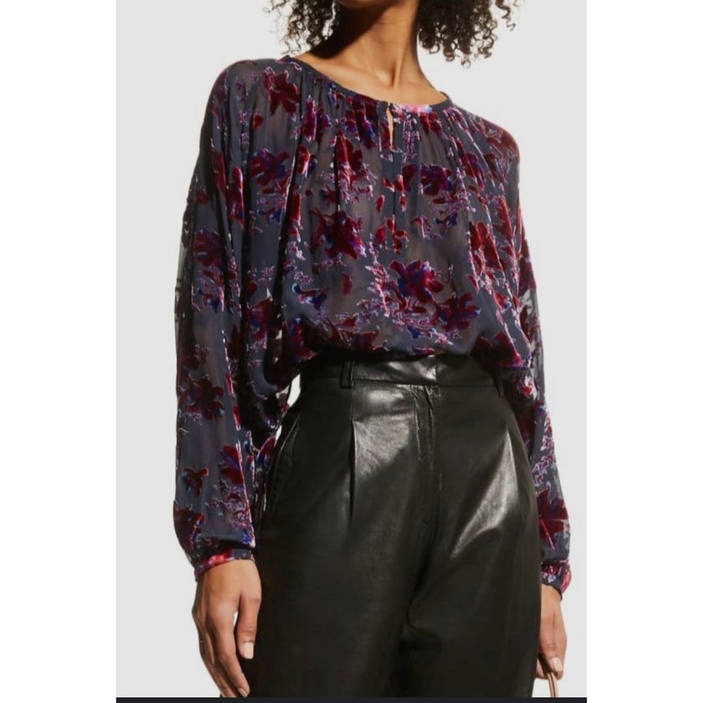 Rag Bone Yuni Burnout Velvet Floral Blouse Top Purple Multi XS